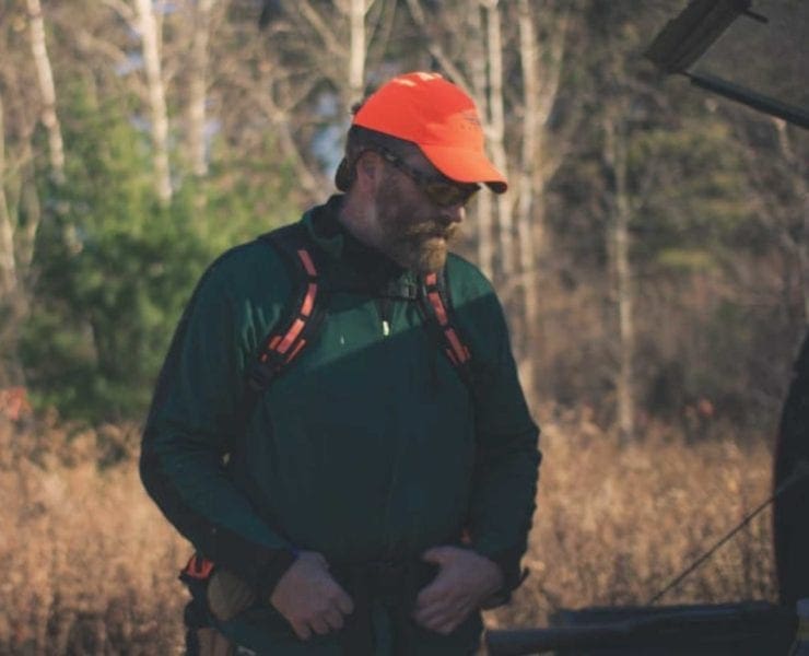 A bird hunter getting his upland gear ready for a hunt in New Hampshire