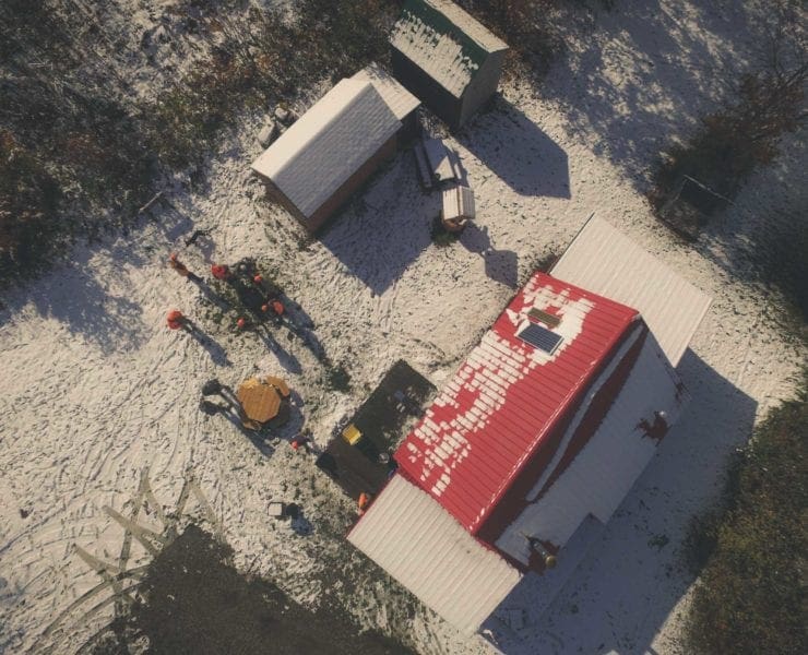 Aerial view of a grouse camp in Malone New York