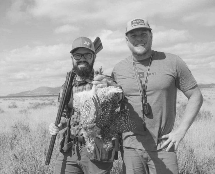 Two upland bird hunters in Montana with sharp-tailed grouse