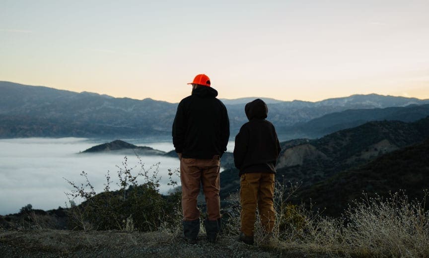 Ruben Mata overlooks the mountains in California with his son.