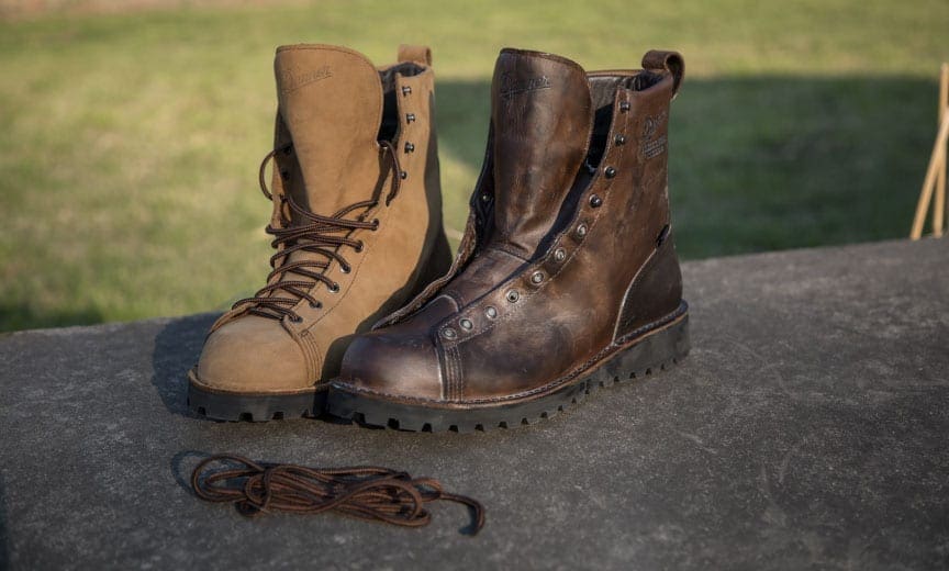Freshly polished leather boots. 