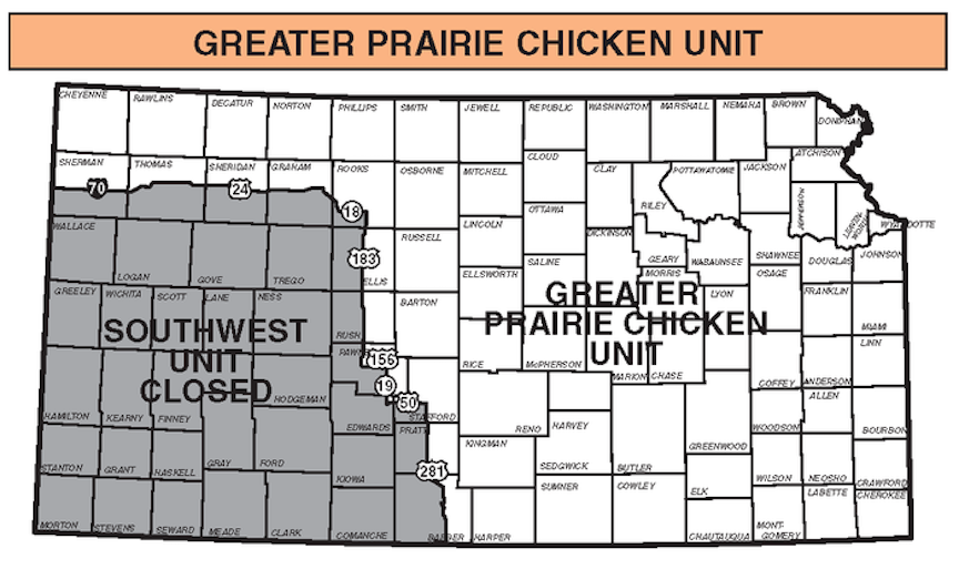 Map of the Greater Prairie Chicken Unit in Kansas