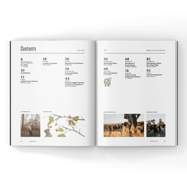 Table of Contents of Fall 2022 issue of Project Upland Magazine