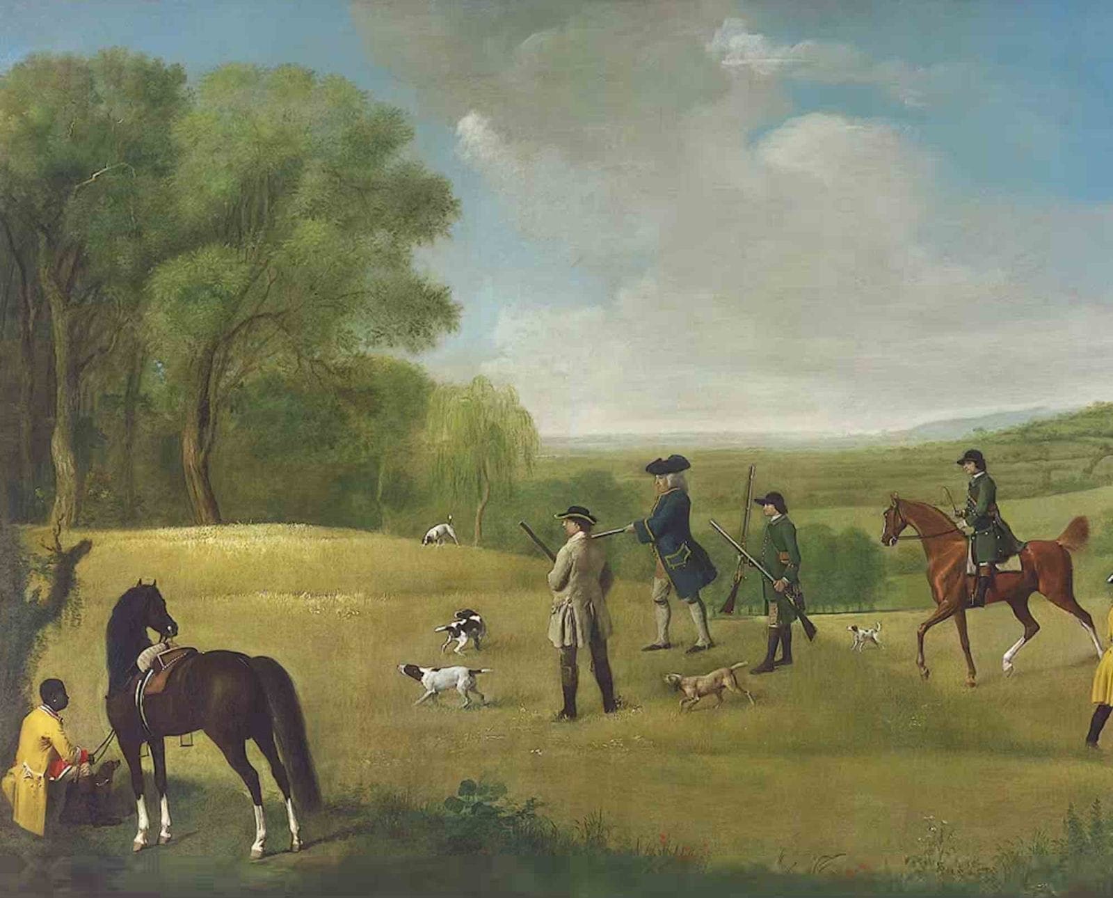 An old painting of early gun dogs used by nobility.