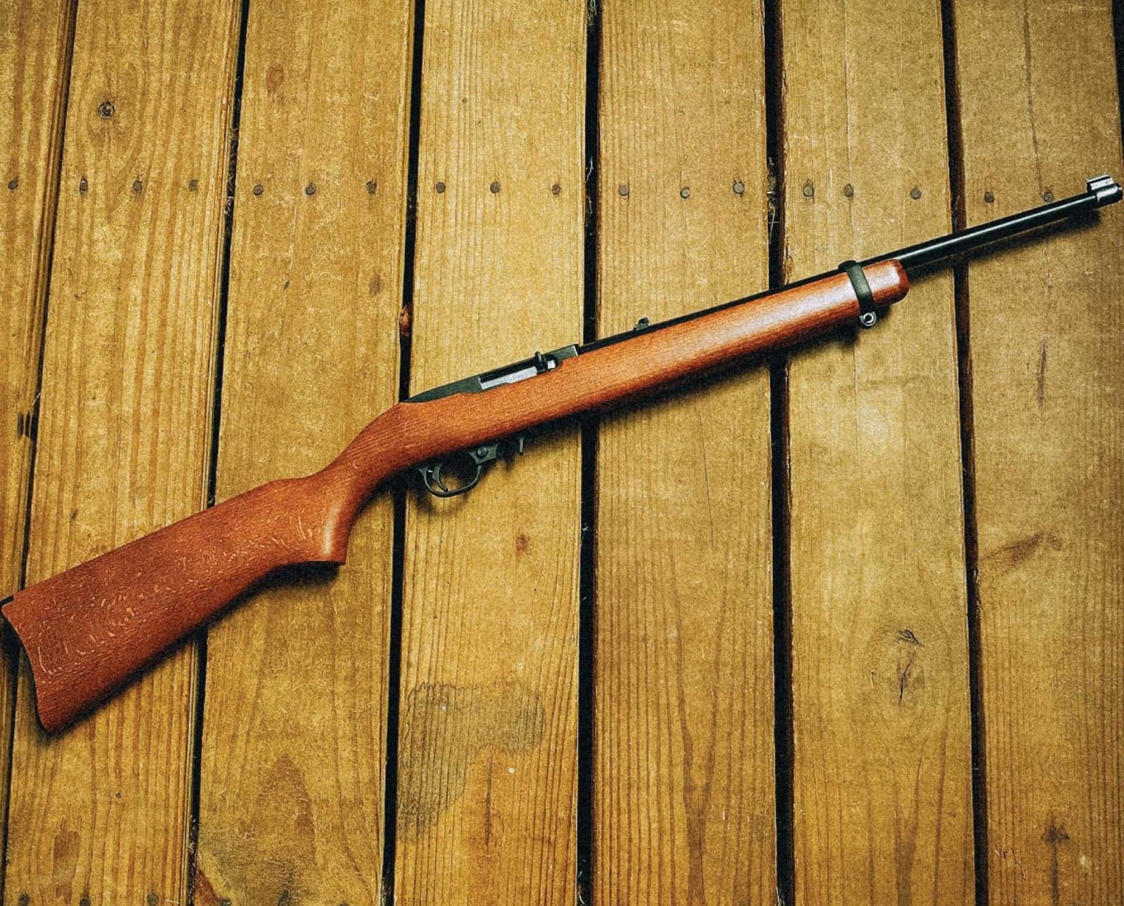 A Ruger 10/22 with woodstock and blued barrels