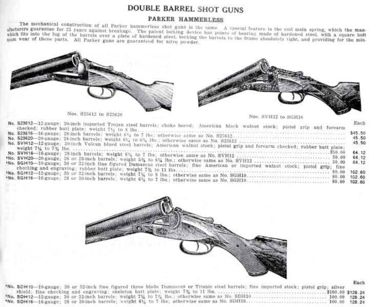 A 1914 catalog order page for the Parker Trojan shotgun.
