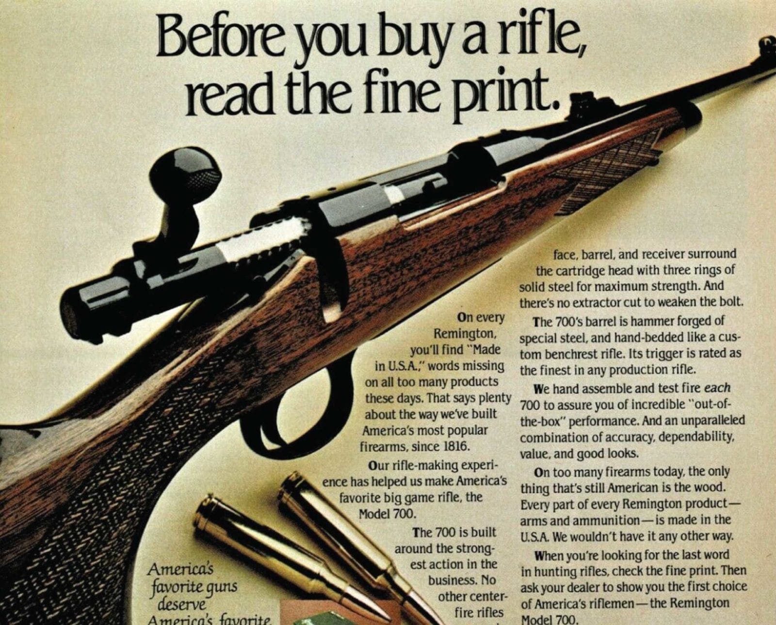 A vintage ad for the Remington 700 bolt action rifle.