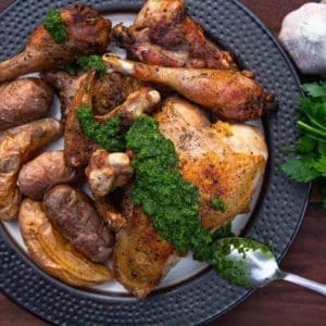 Grilled pheasant with smoked jalapeno chimichurri sauce