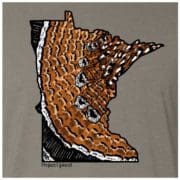 Close up of a ruffed grouse tail fan on a upland hunting t-shirt