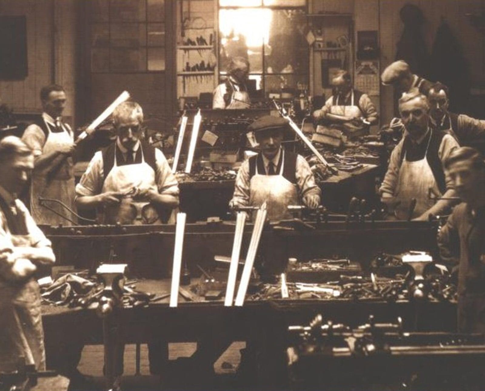 Gunsmiths work in the historic Princes Street Dickson & Son gun shop.