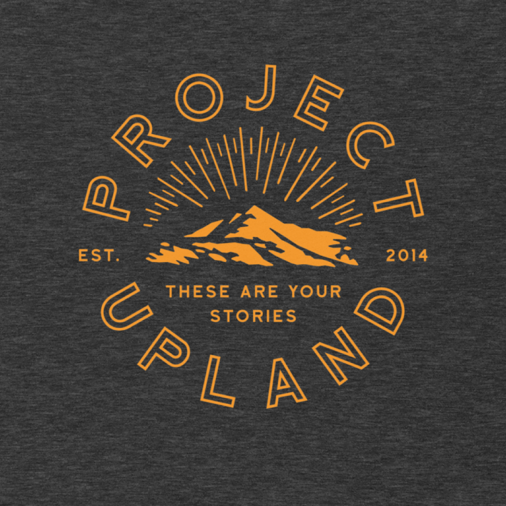 Close up of Project Upland circle logo t-shirt