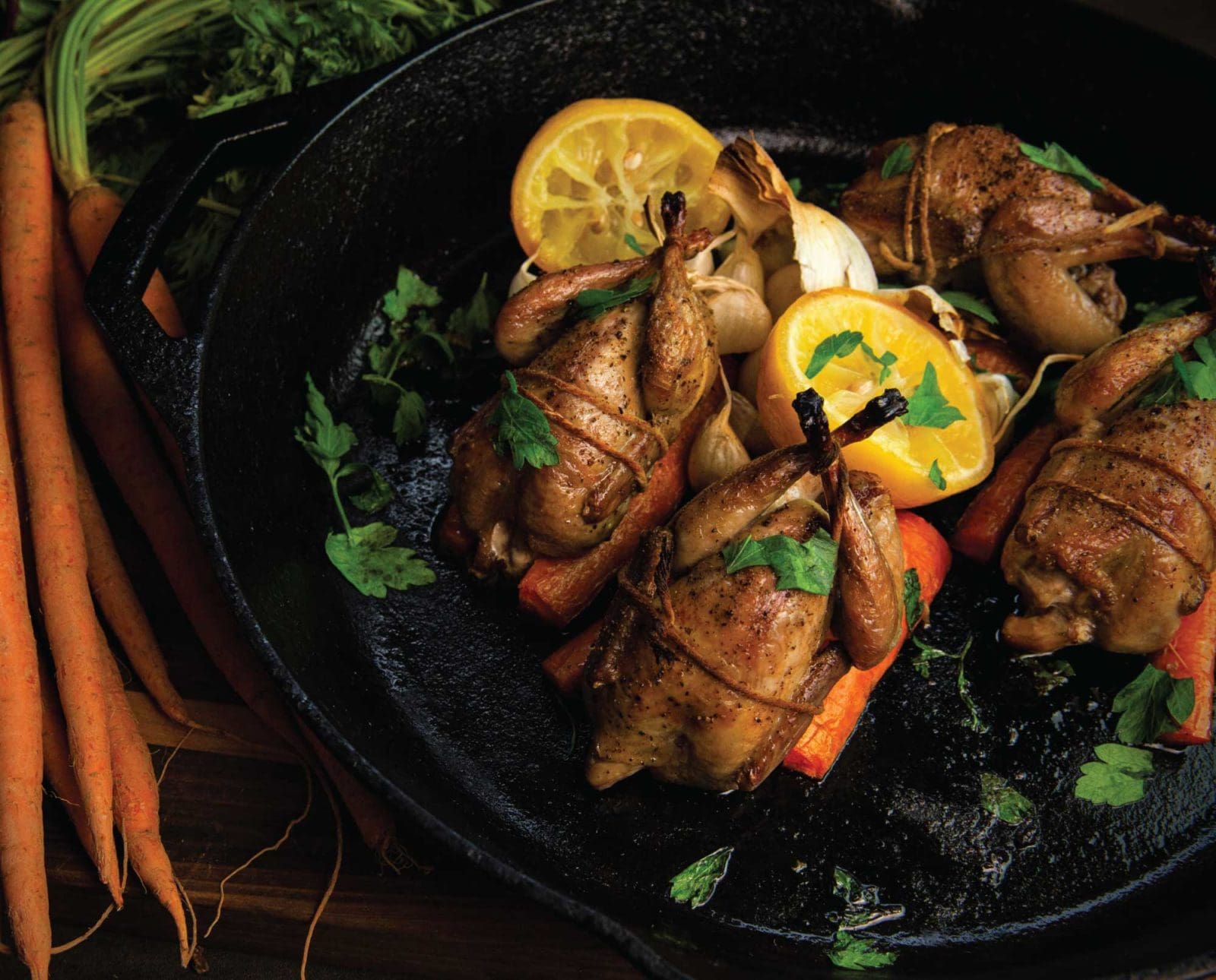 Perfectly roasted quail with vegetables