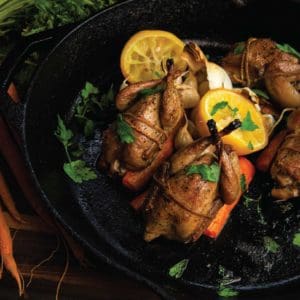 Perfectly roasted quail with vegetables