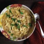 Warm Pheasant Noodle soup in a bowl