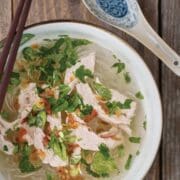 Vietnamese Pheasant Soup with Glass Noodles in a bowl