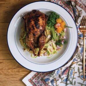 Roasted chukar in a plate with fennel puree