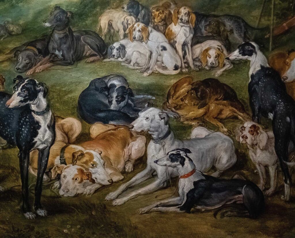 An old painting depicts the spanish pointer