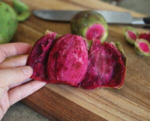 Prickly Pears being prepared for the fruit sauce on the grouse cakes