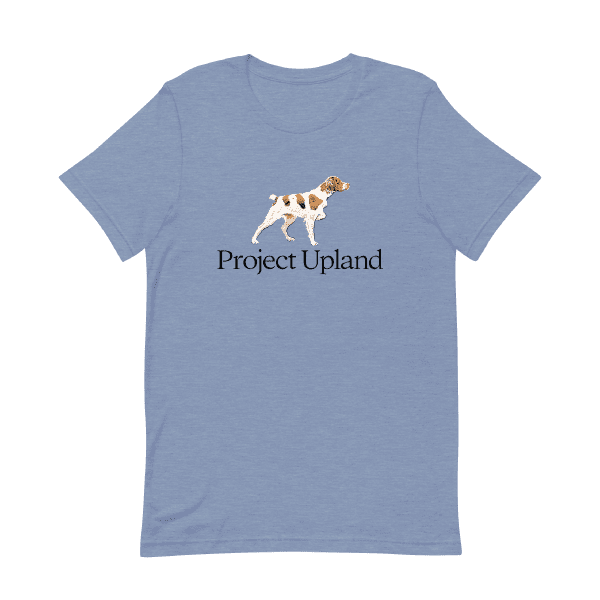 An American Brittany dog t-shirt in heather blue
