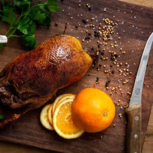 A sous vide duck ready to carve
