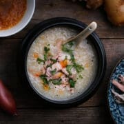 Vietnamese Pheasant Congee known as Rice Porridge in a bowl