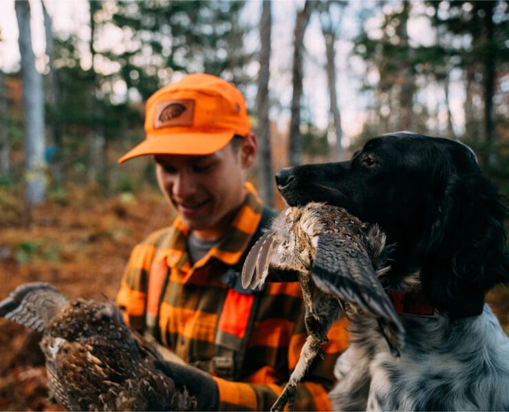 filmmaker Kevin Erdvig with his English Setter grouse hunting