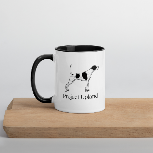 A pointer dog on a coffee mug.