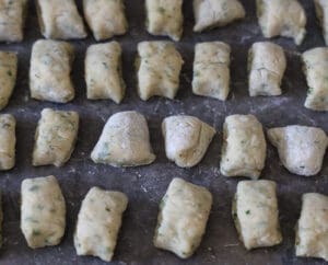 Homemade Knoephla Dumplings ready for soup.