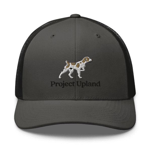 A Brittany dog embroidered on a trucker hat