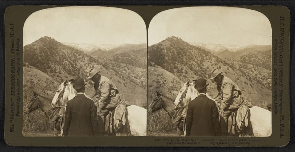 President Theodore Roosevelt on a horse in Colorado.