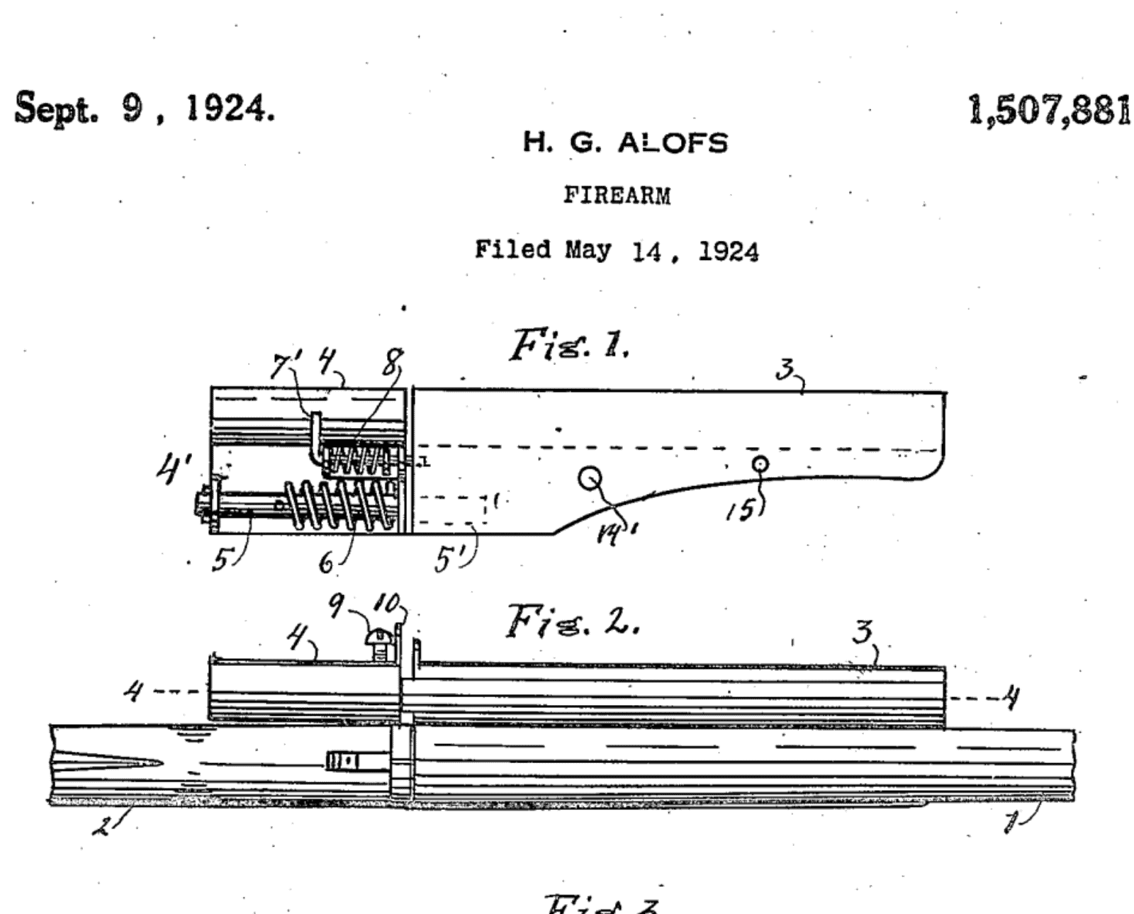 Illustrations on the patent for Alofs' reloading mechanism.