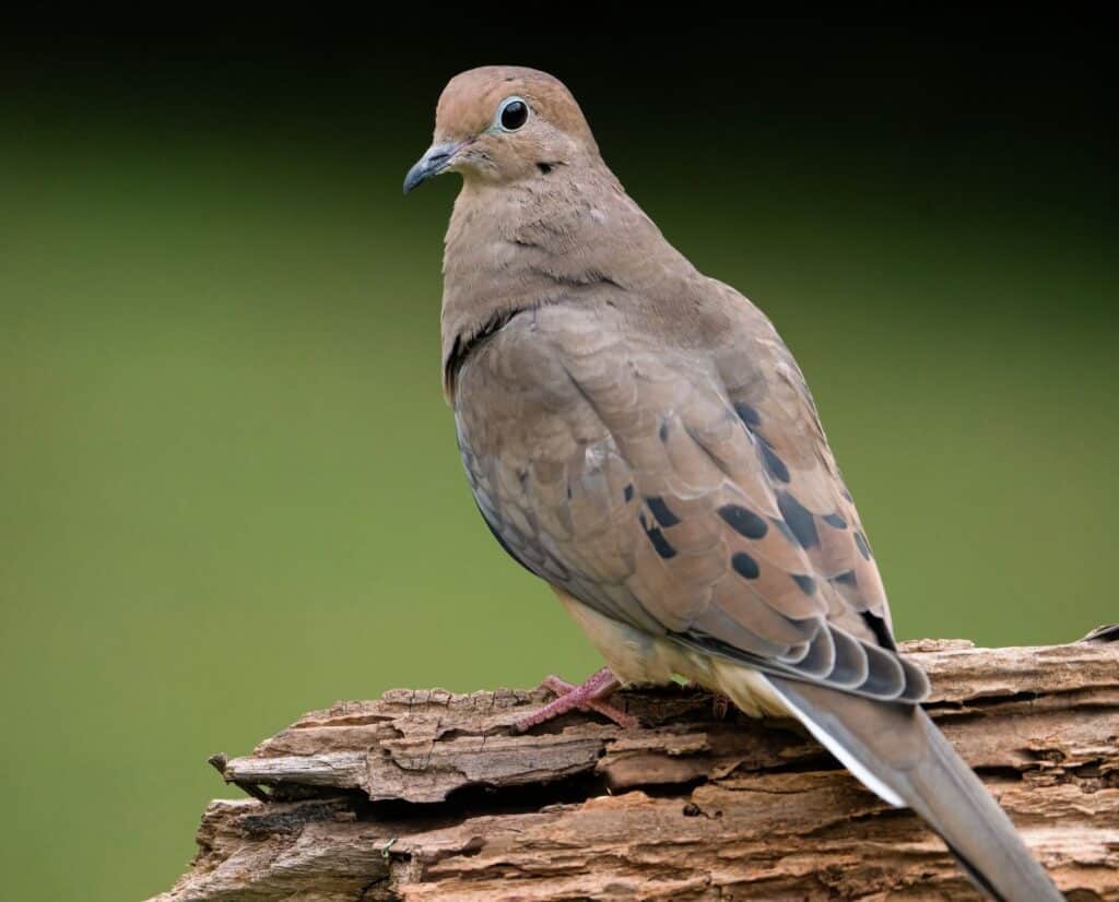 A mourning dove perched on a log.