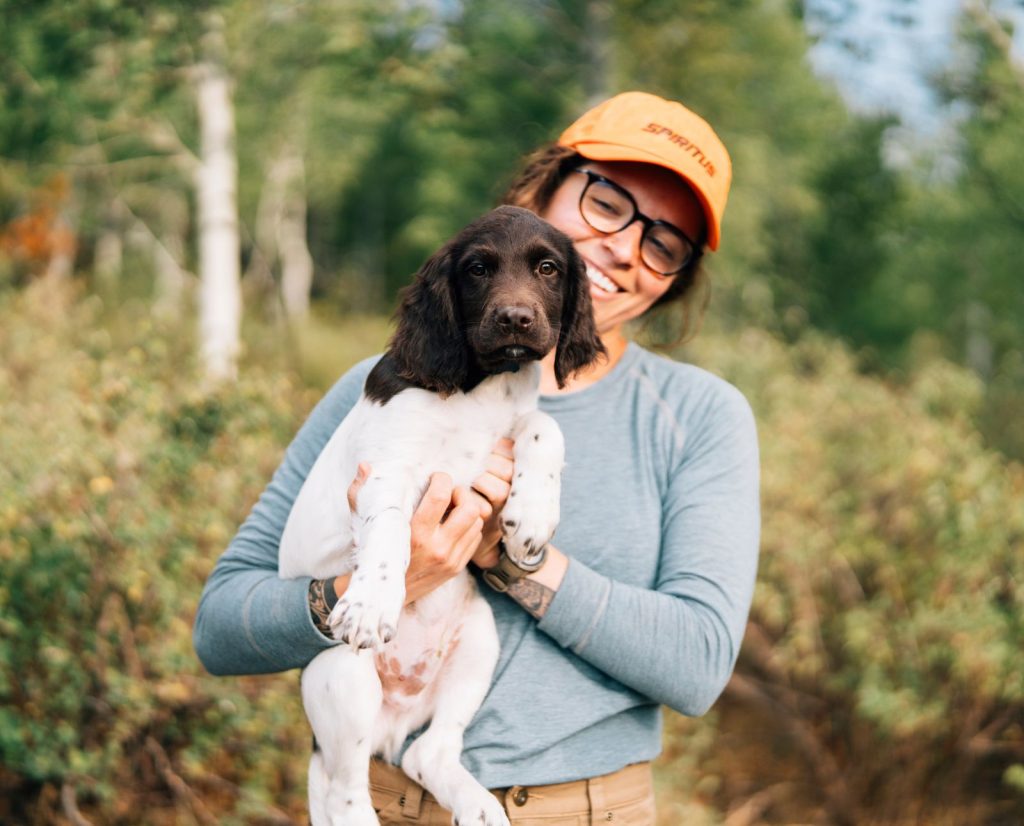 A popular bird dog breed, the Small Munsterlander puppy