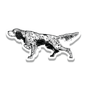 An English Setter sticker with the dog on point