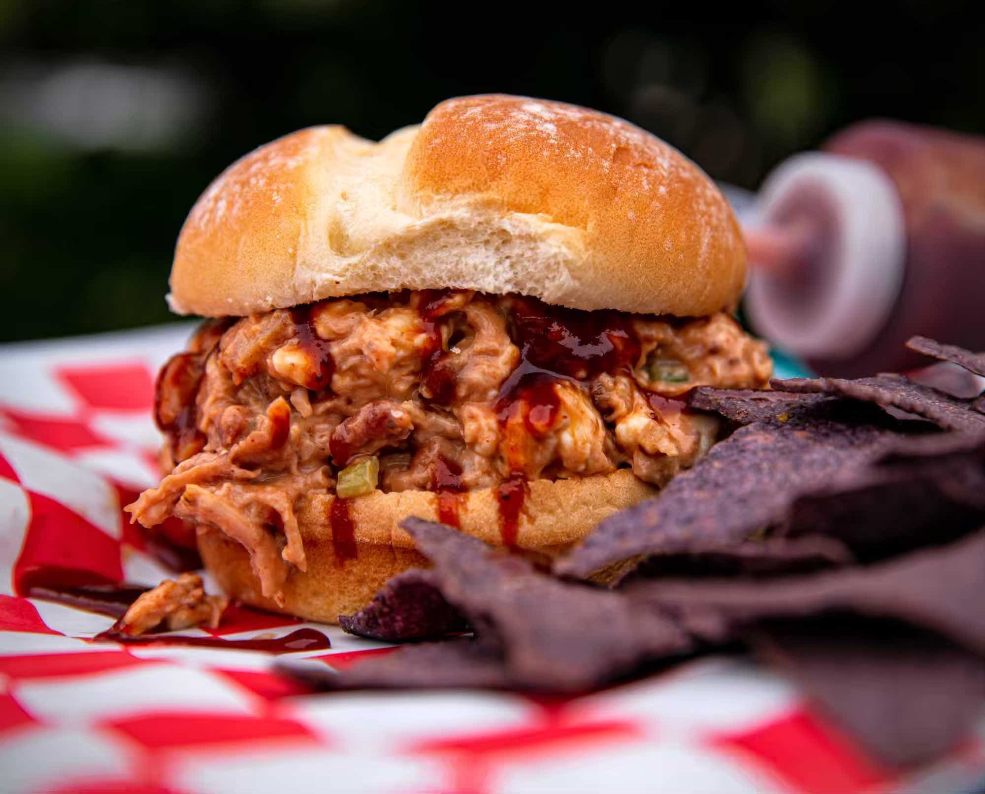 Smoked pheasant salad served on a toasted bun