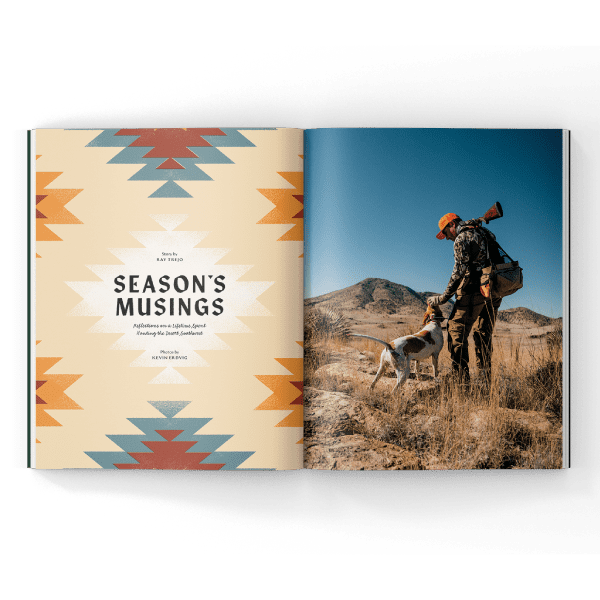 Southwest-quail-hunting-magazine A southwest quail hunter with his pointing dog.