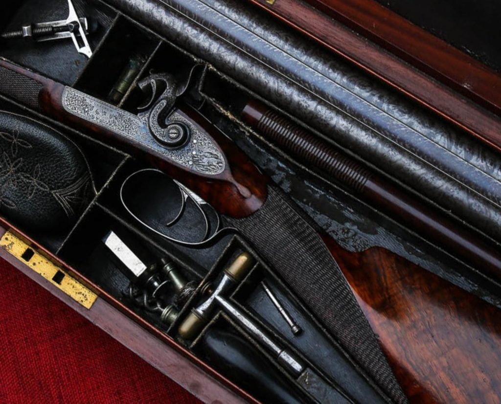 A W.W. Greener muzzleloading double barrel shotgun made in 1853.