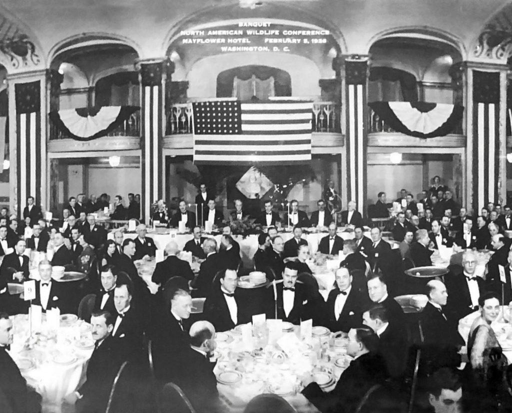 A packed room for the first North American Wildlife Conference held at the Mayflower Hotel in Washington, DC, in February 1936. Courtesy Jerry Sims.