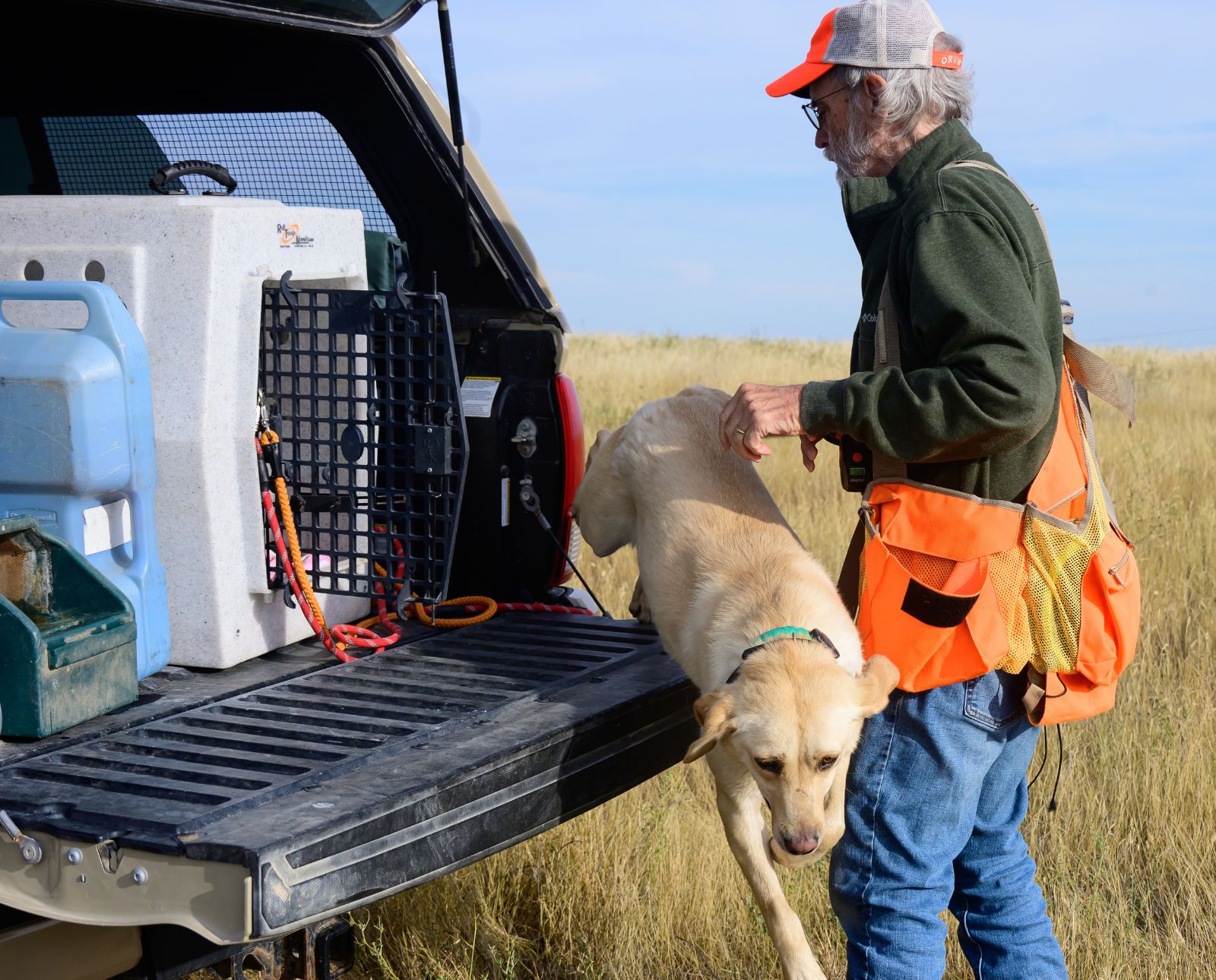 The author Don Thomas reviewed his upland bird hunting gear checklist and brought his gear with him bird hunting with his Lab.