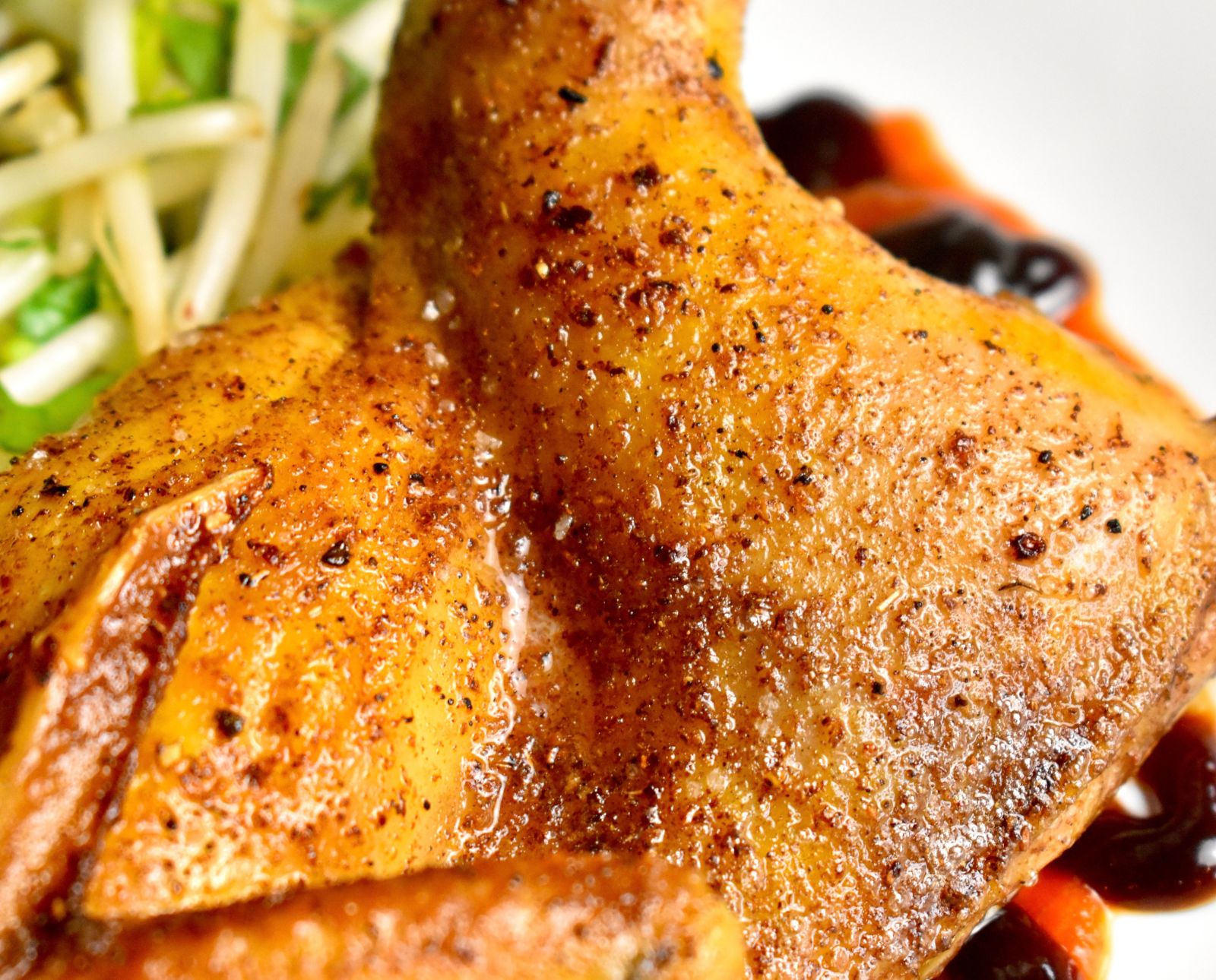 pho-spiced butter basted chukar with fresh bean sprout salad on the side.