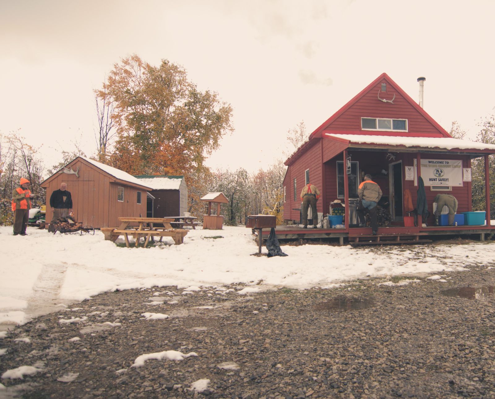 a small game hunting camp in new york with ruffed grouse.